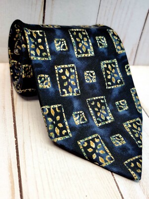 St Michael from Marks & Spencer Mens Necktie Silk Navy Blue Geometric Squares UK
