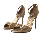 DOLCE & GABBANA Shoes Sandals Gold Satin Ankle Strap Crystal EU37 / US6.5 $1200