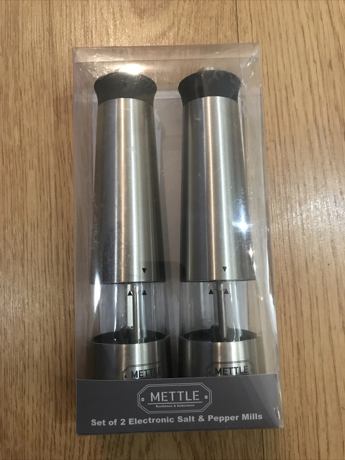Mettle 2 Salt & Pepper Mills Brushed Steel Electronic Grinding Spice Grinders