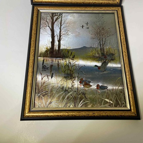 Pair of foil Print Pictures Ducks Woodlands Pond - Picture 2 of 9