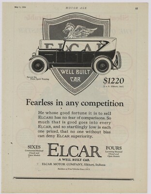 1924 Elkhart Carriage & Motor Car Co. Ad: ELCAR Special Six, Demi Sport Touring