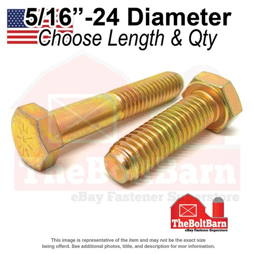 5/16 Zoll - 24 Klasse L-9 feine Sechskantschrauben Zink gelb hergestellt in den USA (Länge & Menge wählbar) - Bild 1 von 10