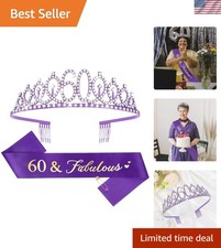 '60  Fabulous' Purple Sash  Dazzling Rhinestone Tiara - Perfect Birthday Combo