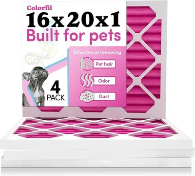 16x20x1 Air Filter 4 Pack Made in the USA Color Changing Remove Cat and Dog