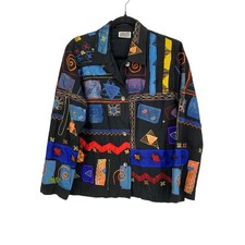Chicos Blazer Jacket Womens 1 US M Art To Wear Patchwork Multicolor Geometric