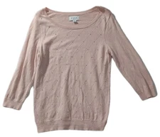 ELLE Blush Pink Embellished Knit Sweater Womens Small 3/4 Sleeve