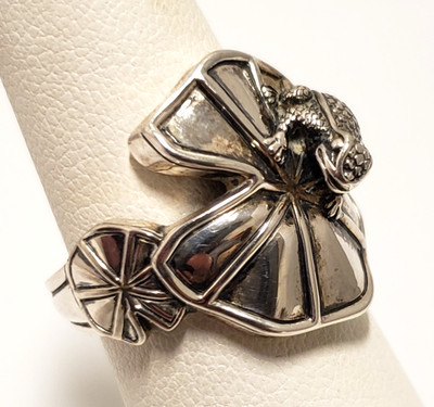 KC Studio 2011 Barry Kieselstein Cord Sterling Silver Frog Lily Pad Ring Size 7