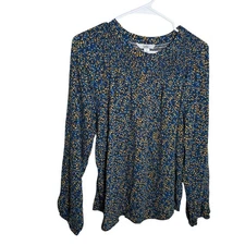 Croft & Barrow Shirt Women's Large Long Sleeve Printed Smocked Casual Tee Top