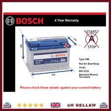 Car Battery S4008 Bosch 096 680A 74Ah 4Yr Warranty 278x175x190