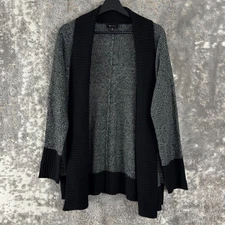 AB Studio Size M OpenFront Casual Sweater Gray Black Long Sleeve Outdoor