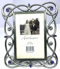 Heirloom Pewter Metal Jeweled Picture Photo Frame Fits 4x6 in Art Deco Style