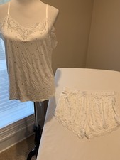 PJ salvage pajamas set shorts large modal blend knit blue hearts soft tank lace