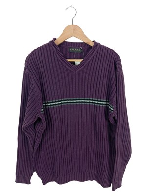 KITARO Herren Pullover Gr. 42 Lila V-Ausschnitt Rippstrick Streifen
