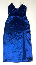 Fashion Nova Women’s Deep V-Neck Royal Blue Midi Dress w/ Leg Slit Size XS