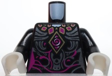 Lego Torso Magenta y Plata Remolinos Oro Diamante Collar Atado en la Espalda Patrón