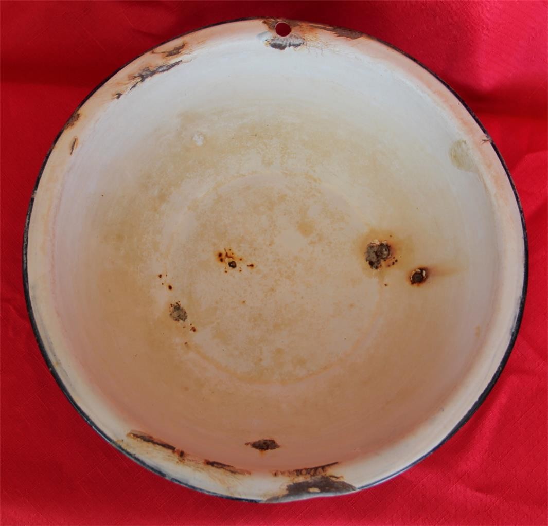 Antique Primitive Enamelware Green Swirl Bowl Graniteware Rusty Crusty Beat Up