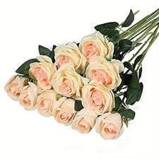 12X Artificial Single Rose Bud With Stem Silk Flowers Fake Bouquet Wedding Party