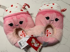 Squishmallows Kid Slippers Pink Peppermint Size 4-5 NEW W TAGS Christmas Holiday