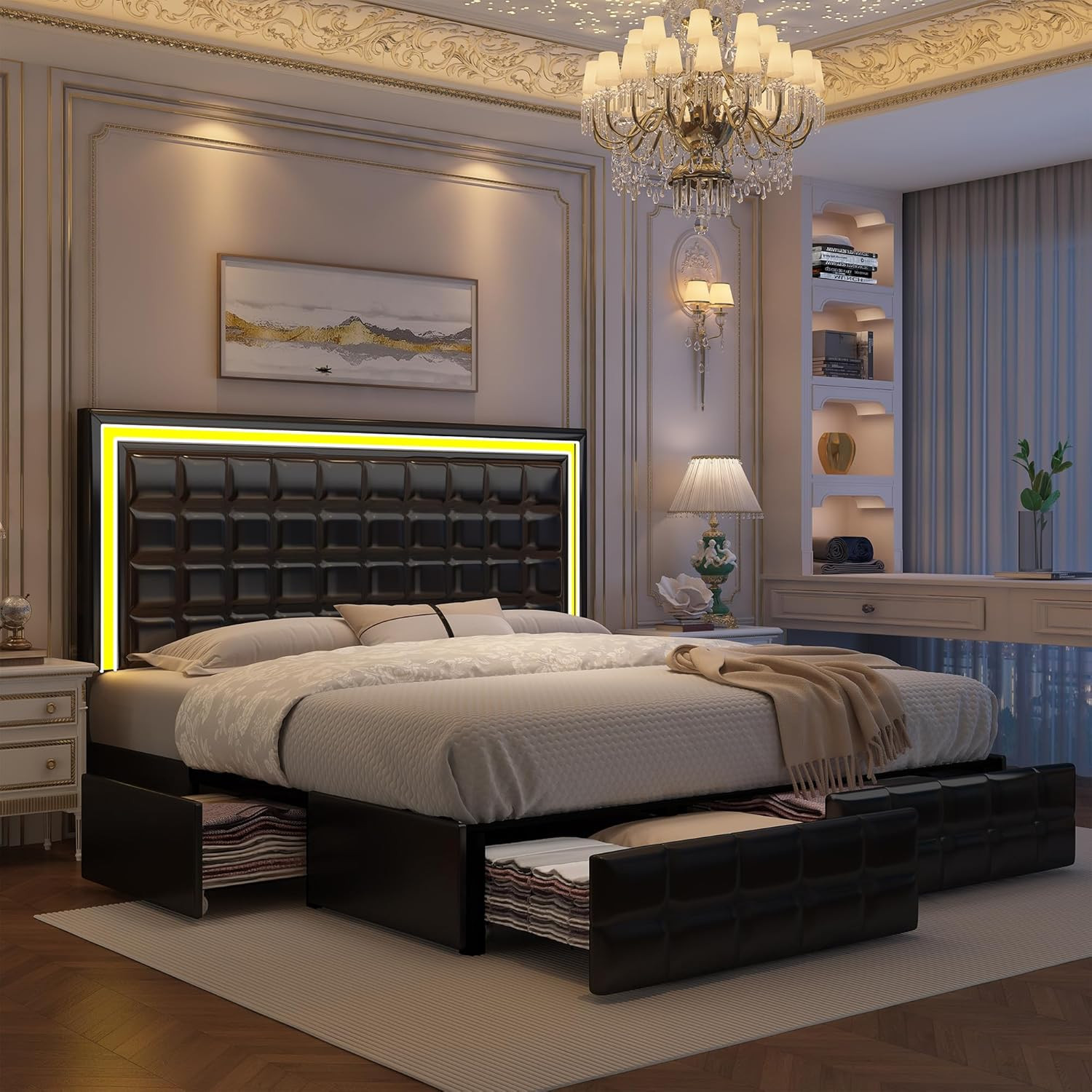 With 4 Drawers, Bed Frame With Led Lights