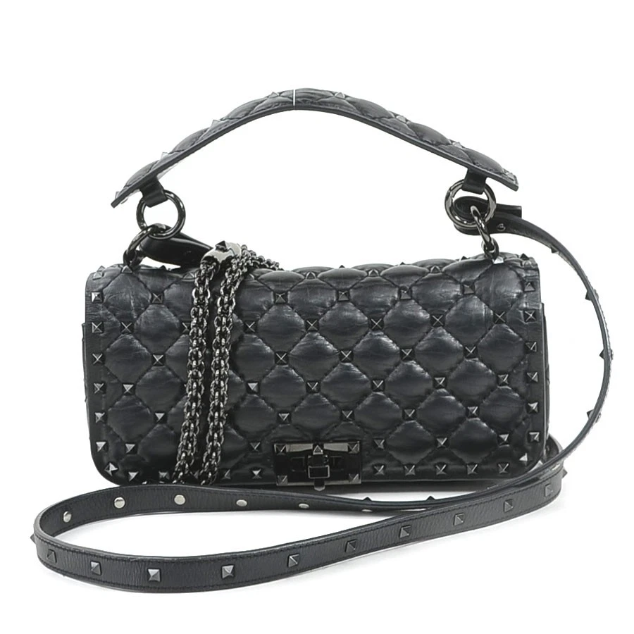 Valentino — Auth Valentino Garavani Rockstud Handbag Shoulder Bag Black Leather - h31775a