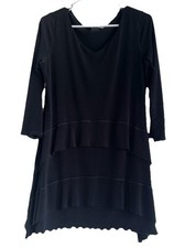 Eva Varro Womens Tiered Layered Tunic Top Sz XL Black Made In USA Jersey Knit