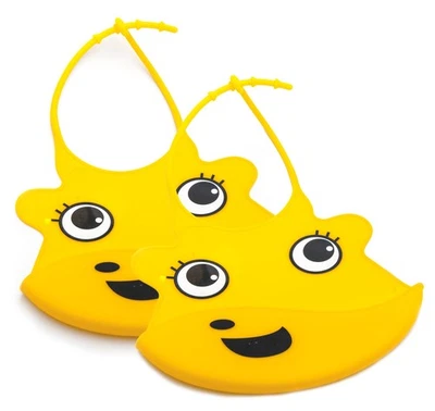 2 Stück Baby Kinder Lätzchen Set Wasserdicht Abwaschbar Latz Auffangschale Gelb  - Bild 1 von 2