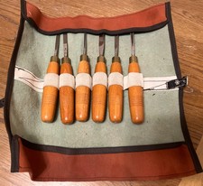 Set 6 Henry Taylor Carving Tools & Canvas Roll England 11,12,14,16,21,49 Nice