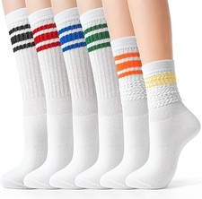 Women  s 6 Pairs Lightweight Slouch Socks, Soft Cotton 5-8 Multicolor Stripes