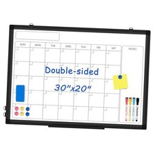 Monthly Calendar Dry Erase Whiteboard Magnetic Calendar 30" x 20" Black Frame