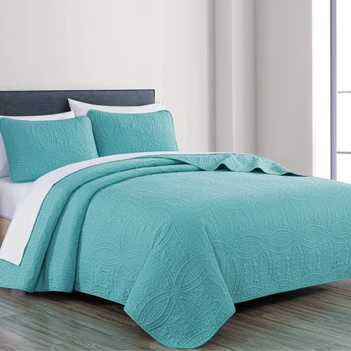 Chezmoi Collection Austin 3-Piece Oversized Bedspread Coverlet Set Queen, Tu...