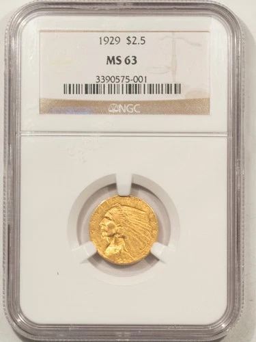 1929 $2.50 INDIAN GOLD QUARTER EAGLE - NGC MS-63