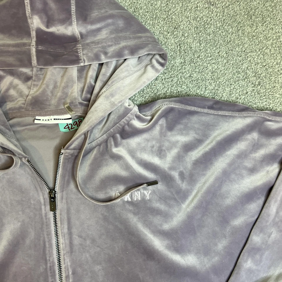 DKNY Sport Hoodie Womens XL Lavender Purple Velour Full Zip Jacket Soft Logo - Image 4 of 4