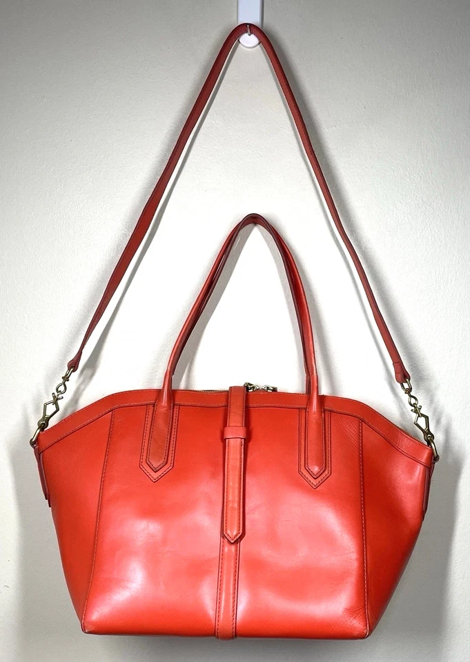 Bolso de mano de cuero J Crew asa superior domo bolso bandolera desmontable naranja 03272 Foto 2 de 4