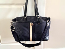 Coach Black Signature Logo Tote Zip Snap Double Handle Det/Adj Strap Silver