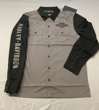 NEW HARLEY DAVIDSON 96135-23VM Mens Woven Mechanic Shirt Colorblock Blk Grey XL