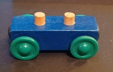 Blue Wood Brio Style Train Car Works W/Wooden Track Thomas Engine Magnetic