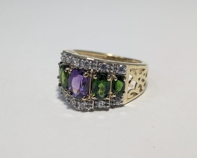 **(NOS)Colleen Lopez 925S Amethyst,Chrome Diopside,Zircon Ring (Sz 7,~5g) AQ-97