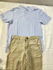 Old Navy Boys Light Blue Polo Shirt  Beige Shorts Set Adjustable Waist Size 6