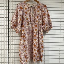 Universal Thread Cream Floral Midi Dress Size M Cottagecore Prairie Boho Pockets