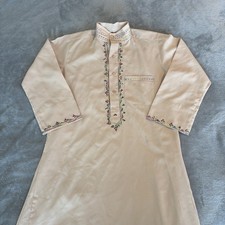 Traditional Embroidered Thobe Mens Large Multicolor Trim Pocket Ramadan Wear 50/