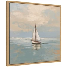 Calm Pastel Sailboat Landscape Framed Canvas Wall Art by The Creative Bunch S...