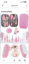 Pink White Baby Grooming Kit with Brushes, Combs, Nail Clippers, Scissors