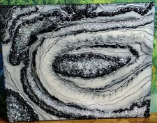 Modern Black and Silver Oval Geode Inspired Wall Art Decor 16*20 OOAK