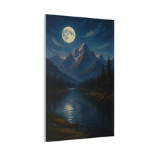 Canvas Print, Majestic Mountain Painting, Moonlit Landscape Art, Home Decor