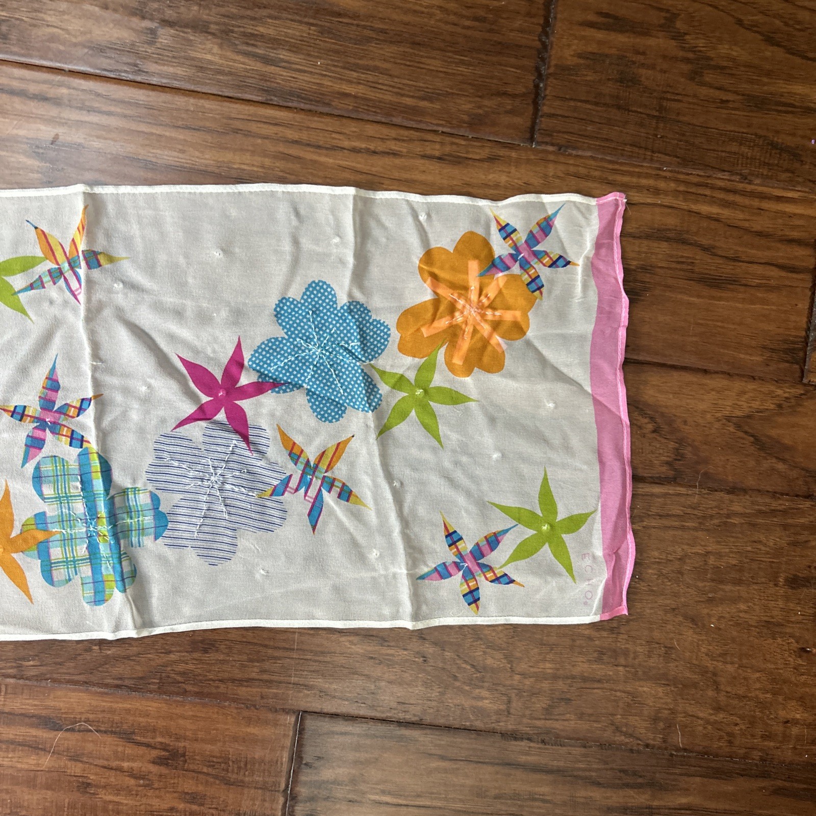 White Floral Scarf Sheer Echo Rectangular Colorfu… - image 9