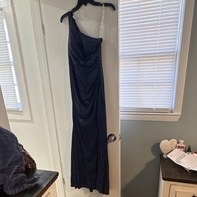 jules and cleo one shoulder dress Jules & Cleo Navy Glitter Ruched One Shoulder Sleeveless Long Dress Size 2
