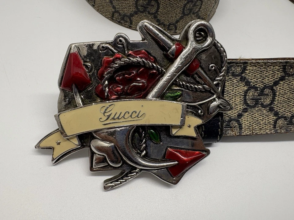 GUCCI подлинный якорь пряжка ремень бежевый GG узор размер 36/см. фото - Изображение 2 из 4