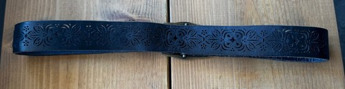 LUCKY BRAND Belt Women Sz S Dark Brown Floral Motif Tooled Leather BUW0255 - Picture 4 of 14