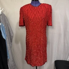 vintage Mark & John By Sam Women Red sequin Midi Silk  Open Back dress Sz XL