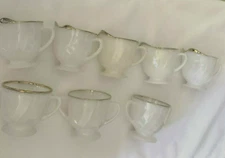 Fire King Swirl Gold Trim White Milk Glass 5 Creamers and 3 Sugar Bowls Vintage 
